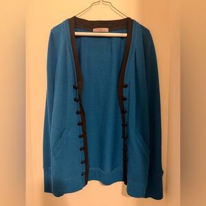 Myan Teal Blue Cardigan w/ Black Trim & Button Detail | Women’s
